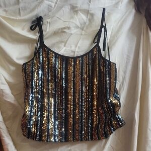 ⭐ 5 for $40 Say What? Black and Silver Sequin Tie Front Camisole